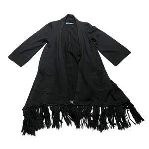 Alice + Olivia Black 100% Wool Designer Soft Knit Cardigan Sweater Tassel Accent